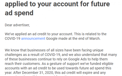 快讯：谷歌广告发放广告账号赠金：面向全球中小型企业